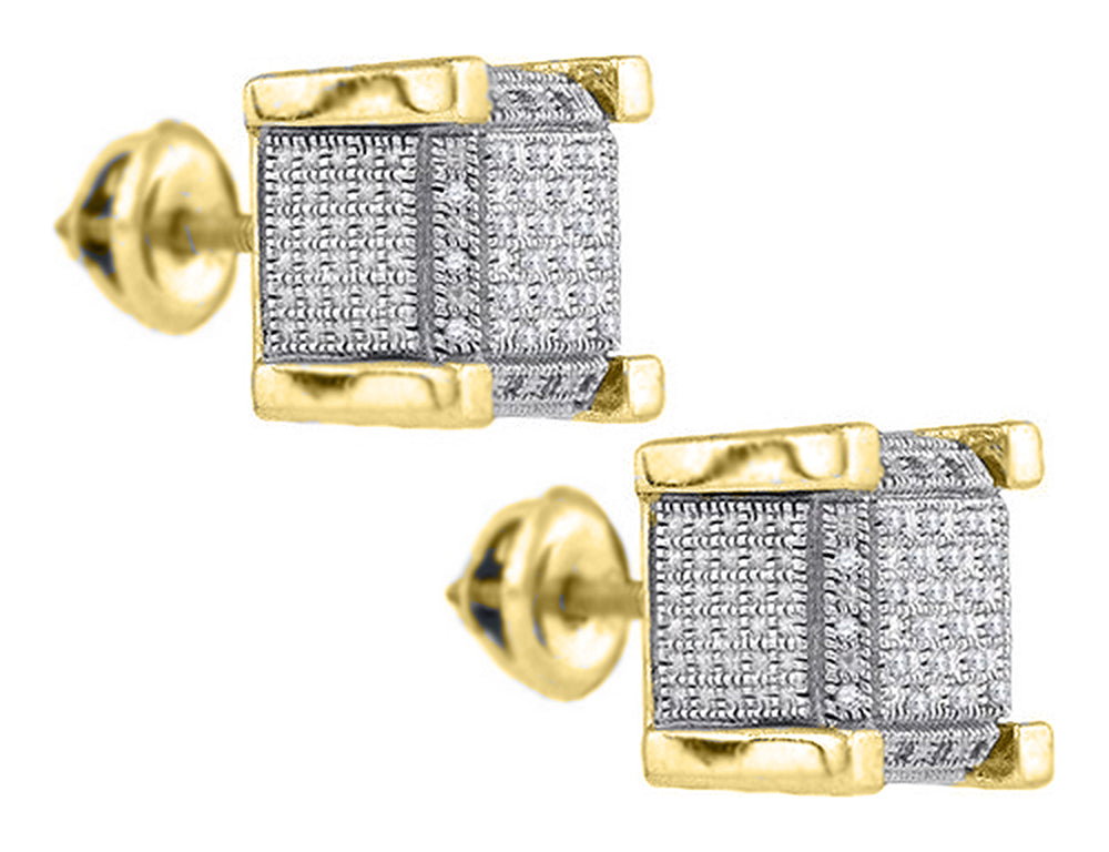 Yellow-tone 925 Sterling Silver Men Micro-pave Diamond Stud Earrings 1/20 Cttw