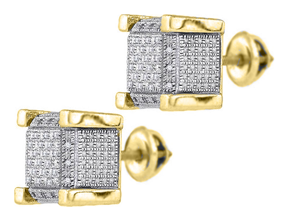 Yellow-tone 925 Sterling Silver Men Micro-pave Diamond Stud Earrings 0.03 Cttw