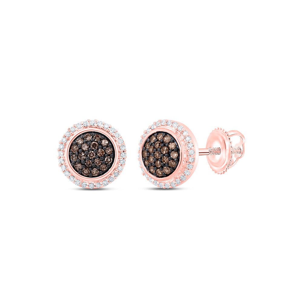 10kt Rose Gold Womens Round Brown Diamond Cluster Earrings 1/4 Cttw - RCDJewelry