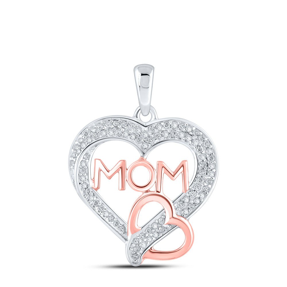 10kt Two-tone Gold Womens Round Diamond Mom Heart Pendant 1/4 Cttw - RCDJewelry
