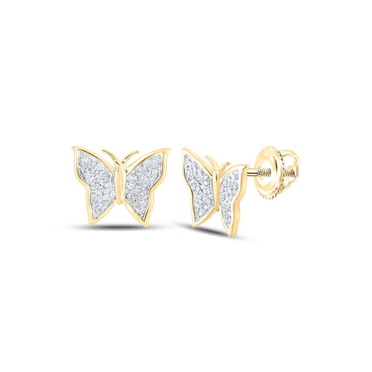 10kt Yellow Gold Womens Round Diamond Butterfly Earrings 1/8 Cttw - RCDJewelry
