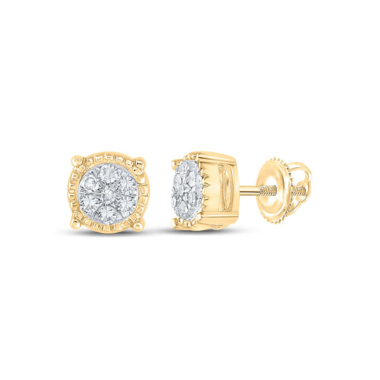 10kt Yellow Gold Womens Round Diamond Flower Cluster Earrings 1/10 Cttw