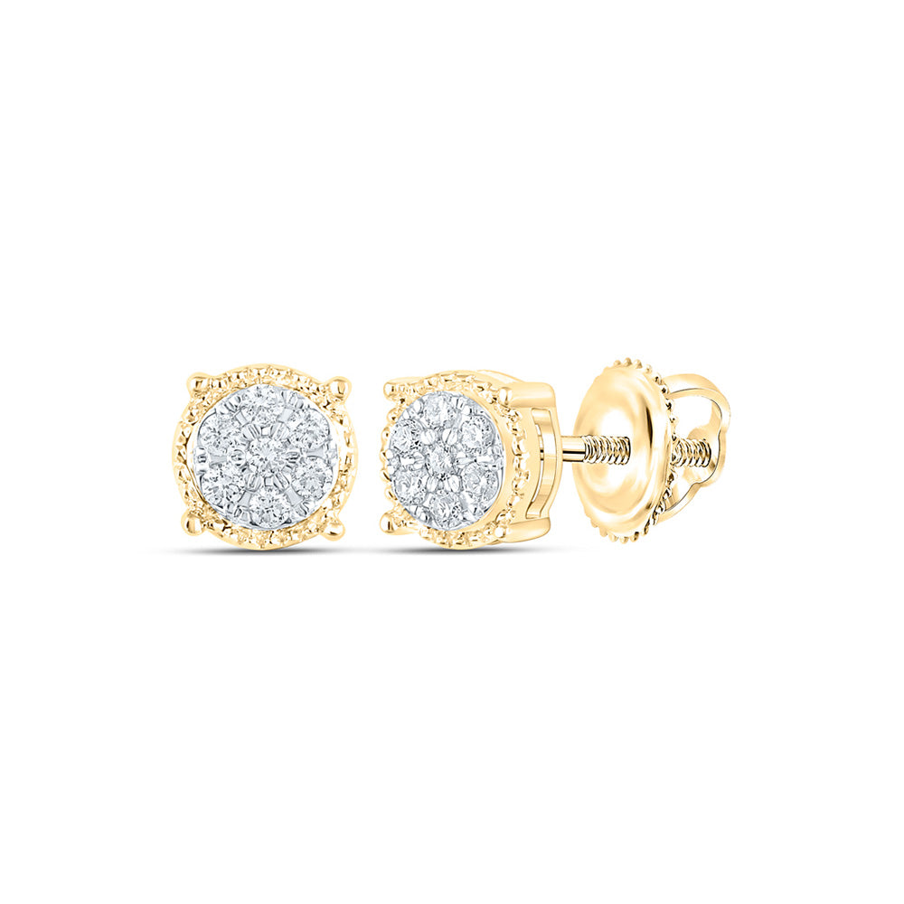 10kt Yellow Gold Womens Round Diamond Flower Cluster Earrings 1/6 Cttw