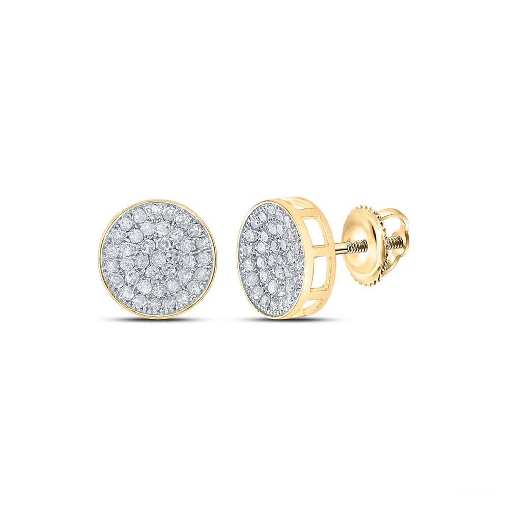 10kt Yellow Gold Round Diamond Circle Disk Cluster Earrings 1/2 Cttw