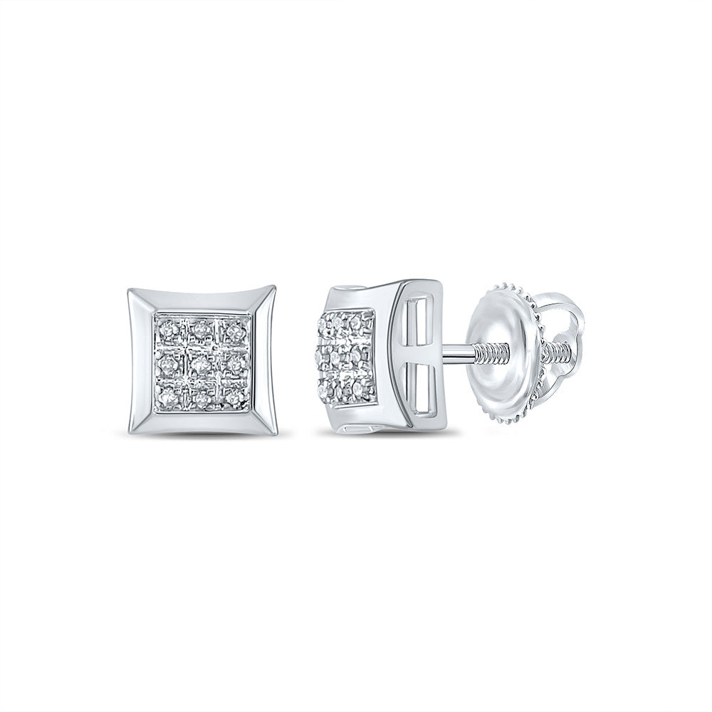10kt White Gold Round Diamond Square Earrings 1/20 Cttw