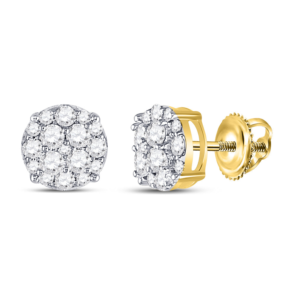 10kt Yellow Gold Womens Round Diamond Cluster Earrings 1/3 Cttw