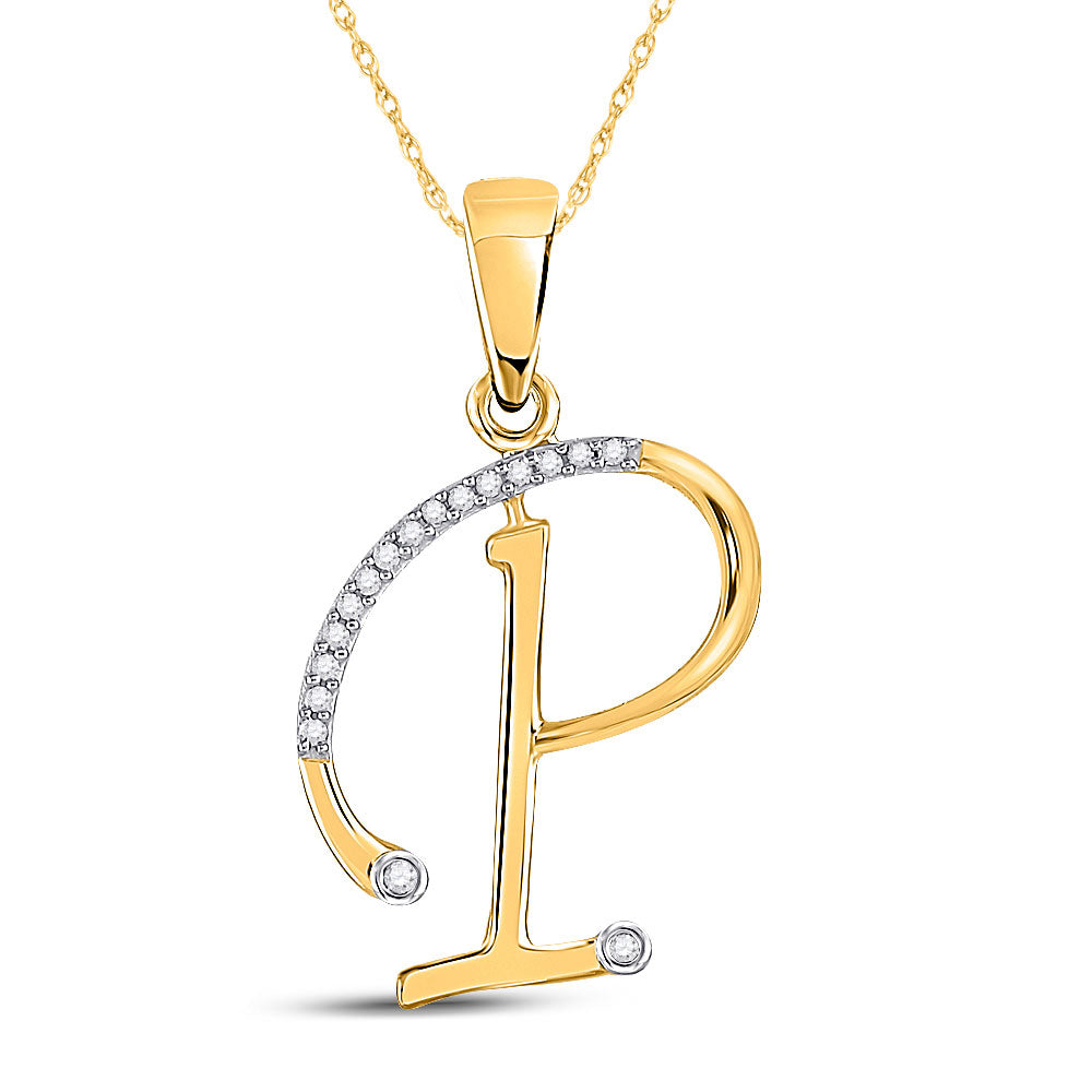 10kt Yellow Gold Womens Round Diamond Initial P Letter Pendant 1/12 Cttw