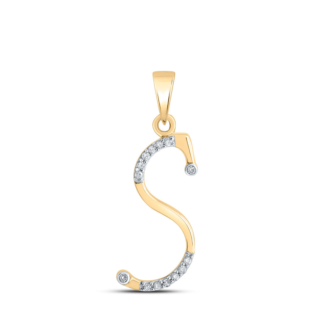 10kt Yellow Gold Womens Round Diamond S Initial Letter Pendant 1/10 Cttw