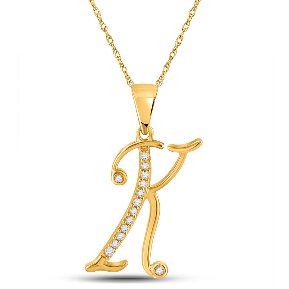 10kt Yellow Gold Womens Round Diamond Initial K Letter Pendant 1/12 Cttw
