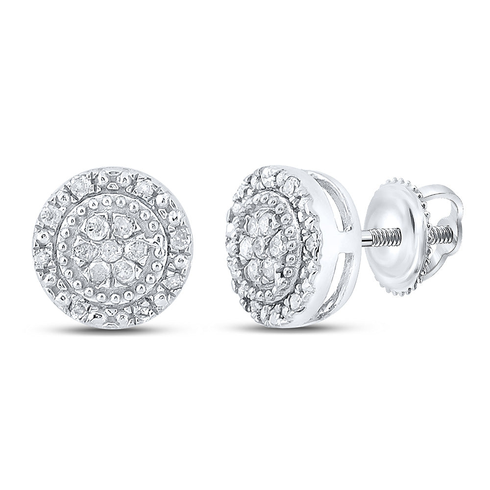 10kt White Gold Womens Round Diamond Cluster Earrings 1/10 Cttw