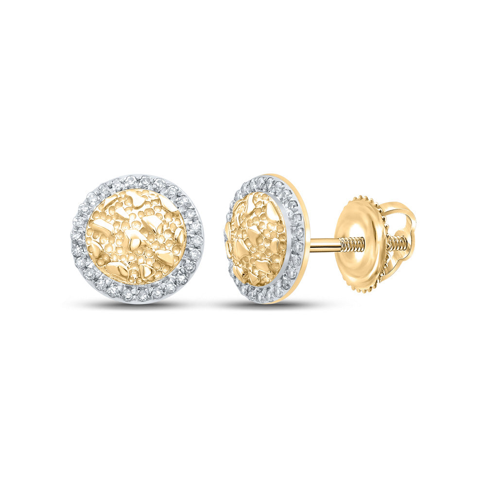 10kt Yellow Gold Round Diamond Nugget Circle Earrings 1/8 Cttw