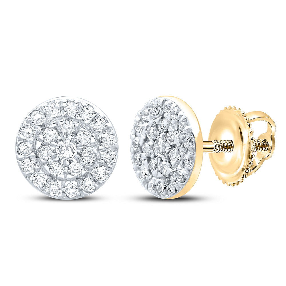 10kt Yellow Gold Womens Round Diamond Cluster Earrings 1/8 Cttw