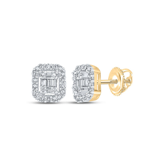 10kt Yellow Gold Baguette Diamond Cluster Earrings 1/4 Cttw