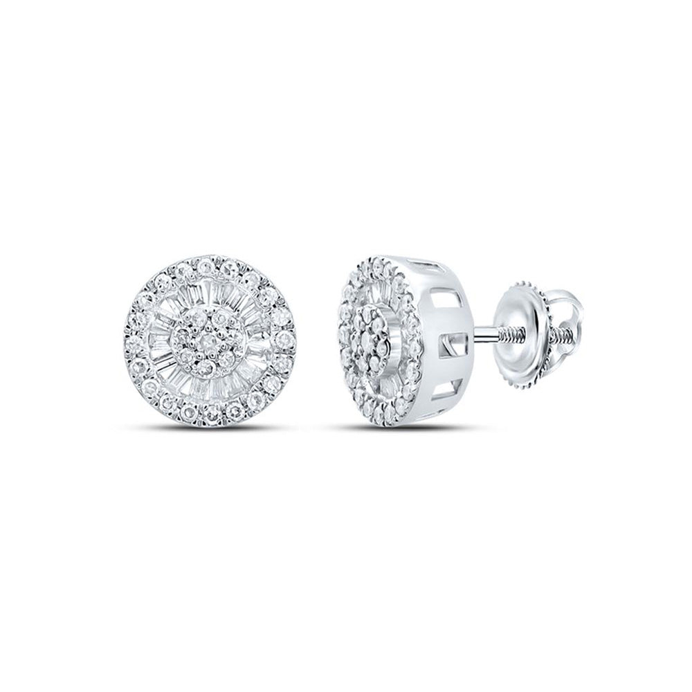 10kt White Gold Womens Baguette Diamond Cluster Earrings 1/3 Cttw