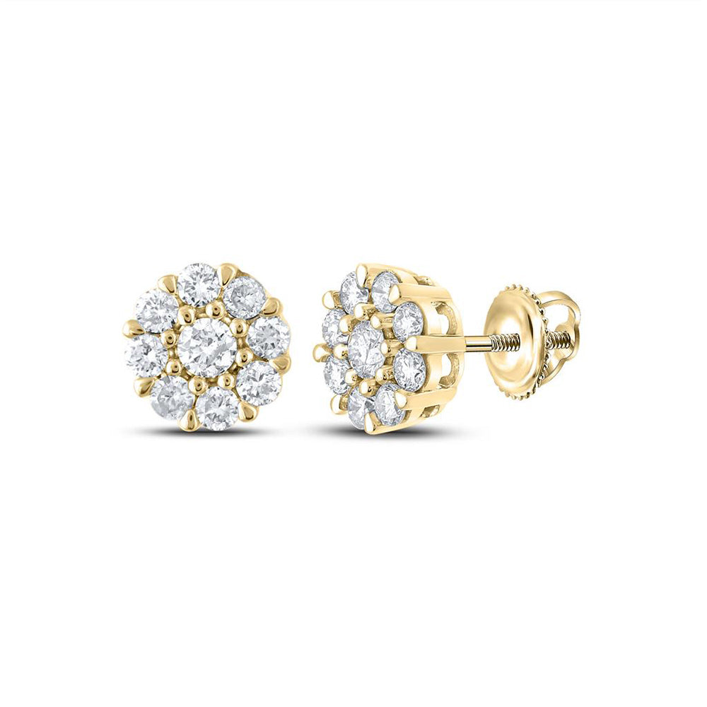 10kt Yellow Gold Round Diamond Flower Cluster Earrings 5/8 Cttw