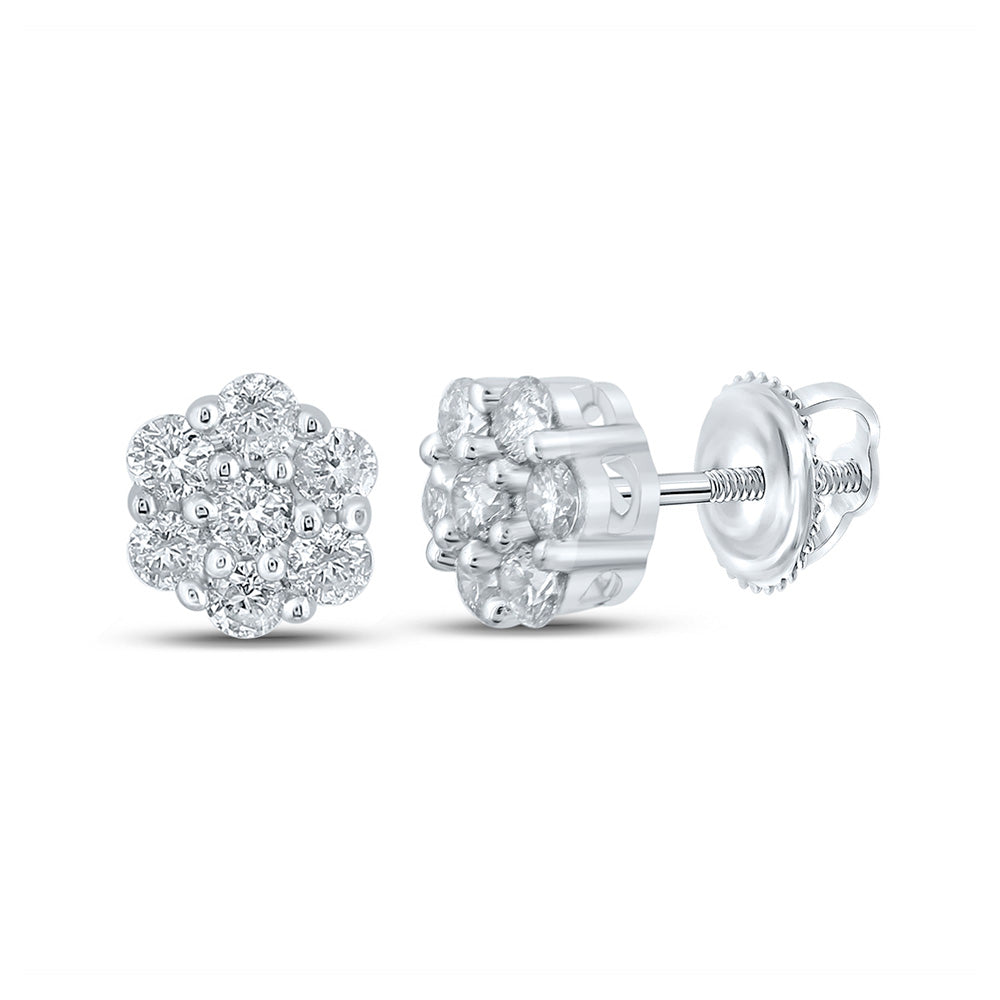 10kt White Gold Round Diamond Flower Cluster Earrings 1/4 Cttw