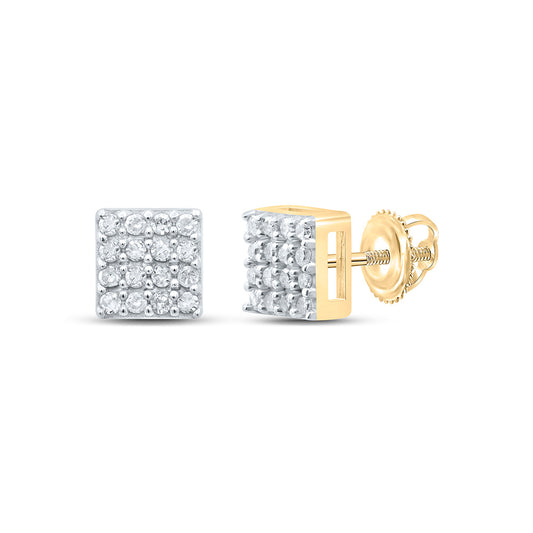 Yellow-tone Sterling Silver Womens Round Diamond Square Earrings 1/6 Cttw