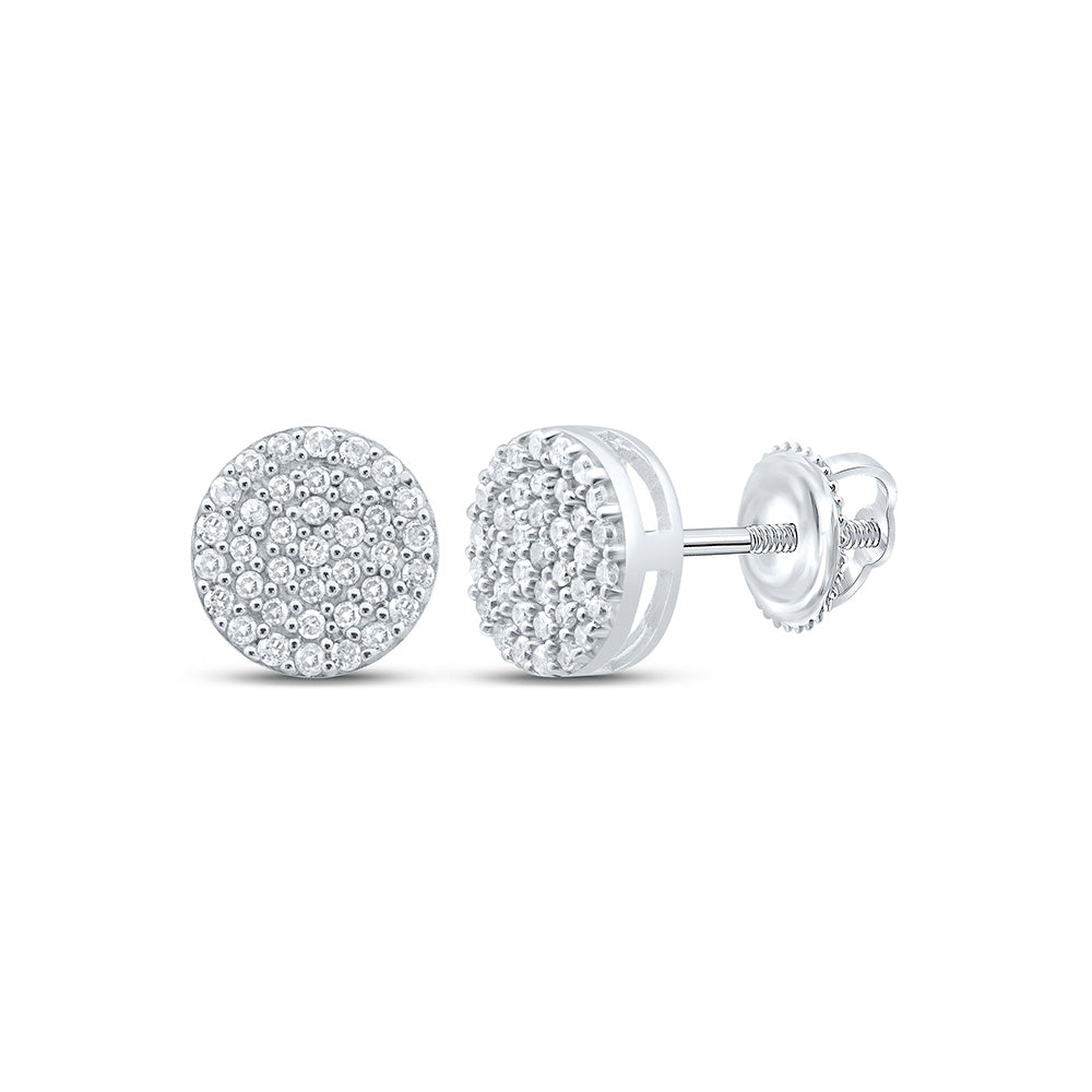 Sterling Silver Womens Round Diamond Cluster Earrings 1/3 Cttw