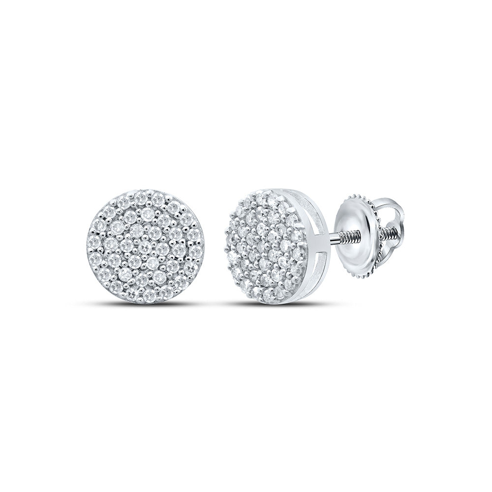 Sterling Silver Womens Round Diamond Cluster Earrings 3/8 Cttw