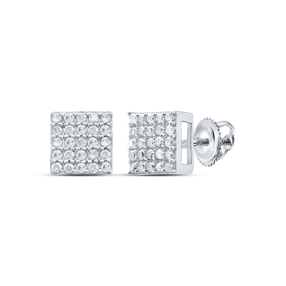 Sterling Silver Womens Round Diamond Square Earrings 1/4 Cttw