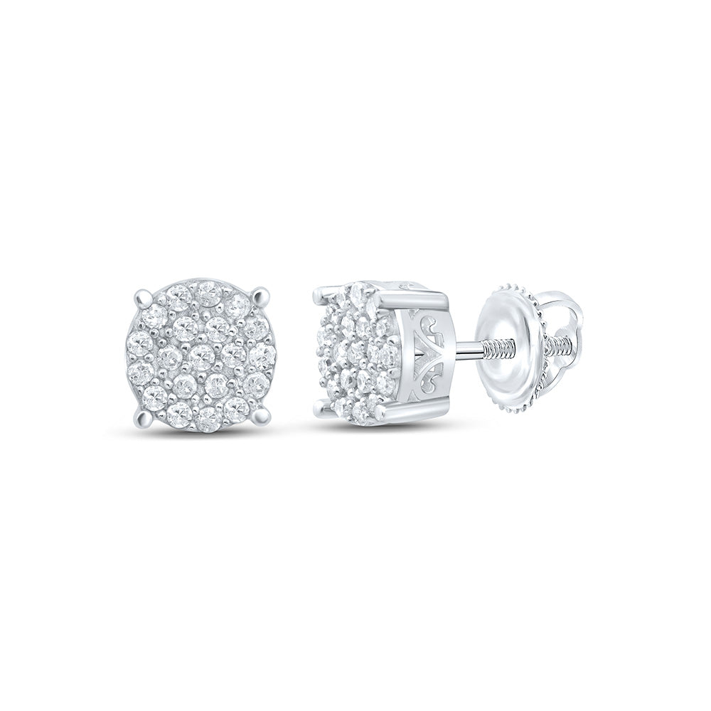 Sterling Silver Womens Round Diamond Cluster Earrings 1/5 Cttw
