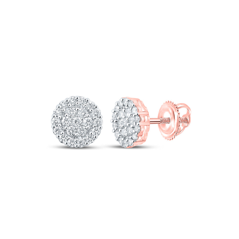 10kt Rose Gold Round Diamond Cluster Earrings 1-5/8 Cttw