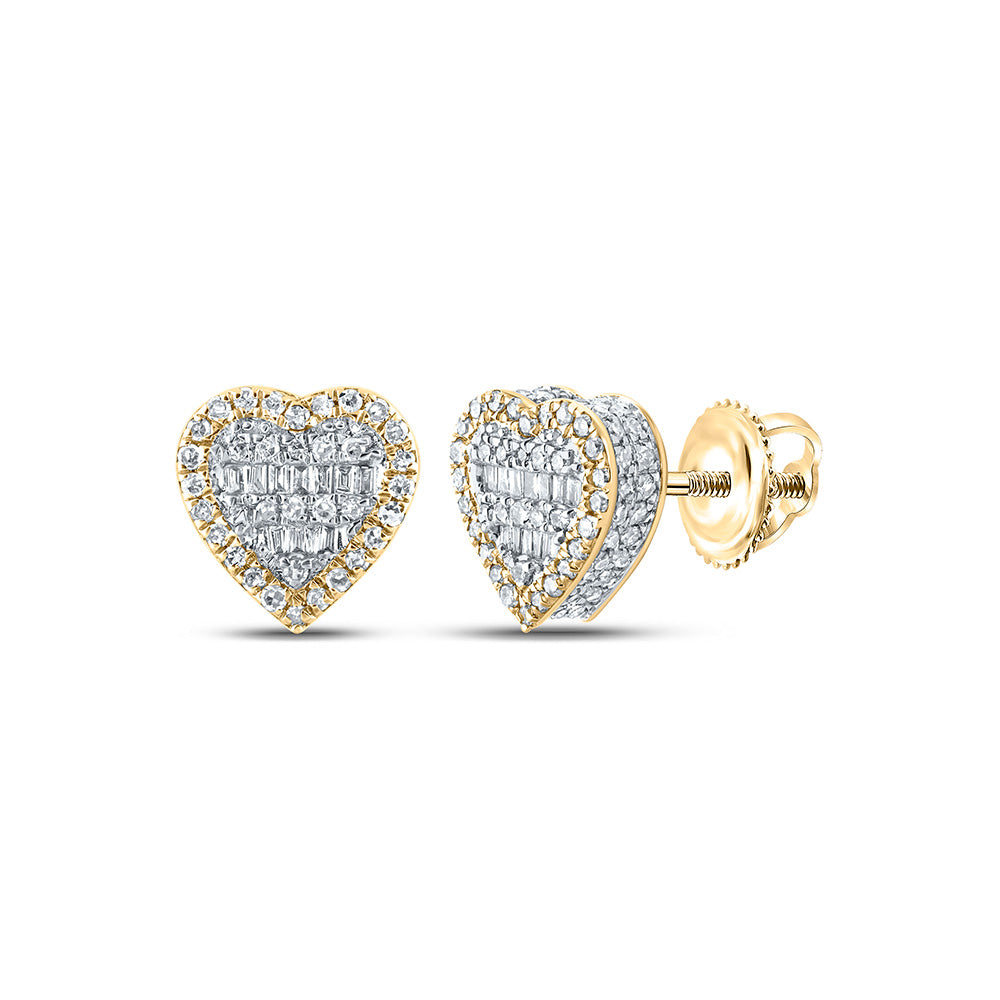 10kt Yellow Gold Baguette Diamond Heart Earrings 1/2 Cttw