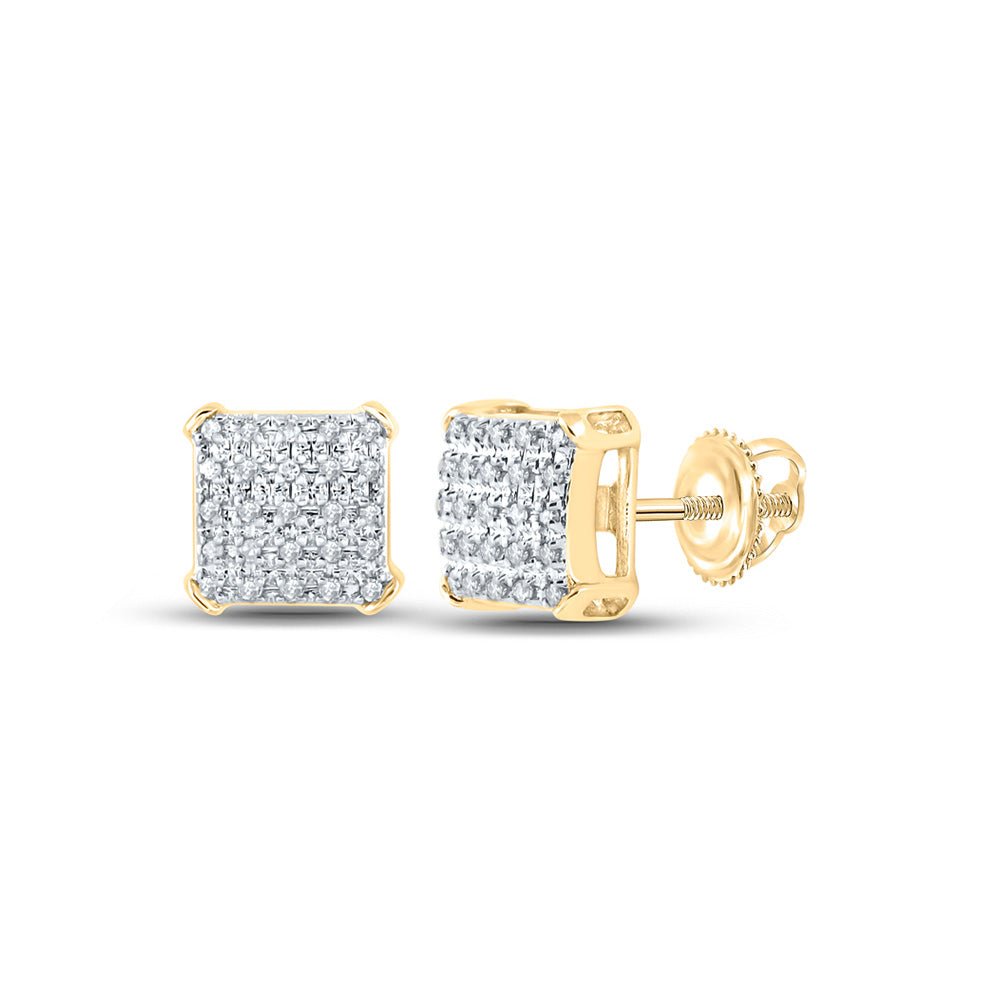10kt Yellow Gold Round Diamond Square Earrings 1/8 Cttw