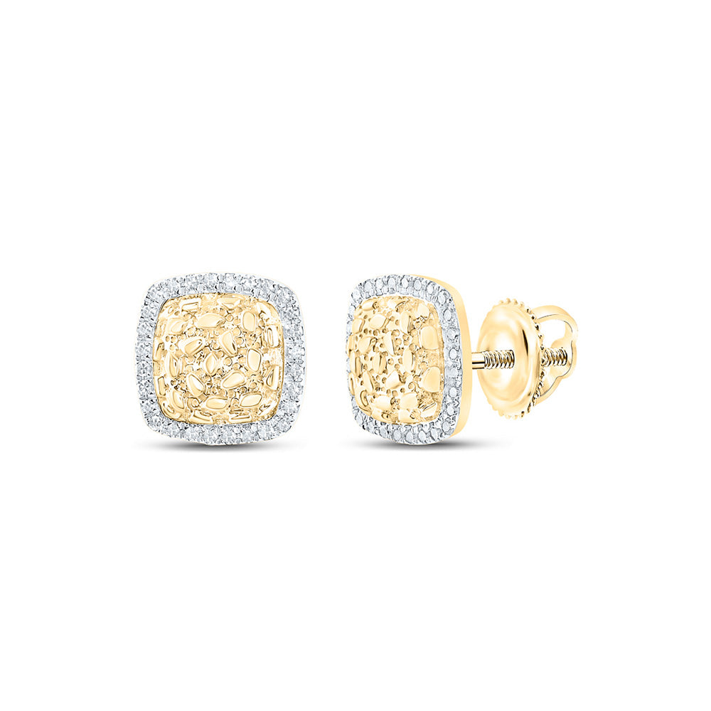 10kt Yellow Gold Womens Round Diamond Nugget Square Earrings 1/6 Cttw
