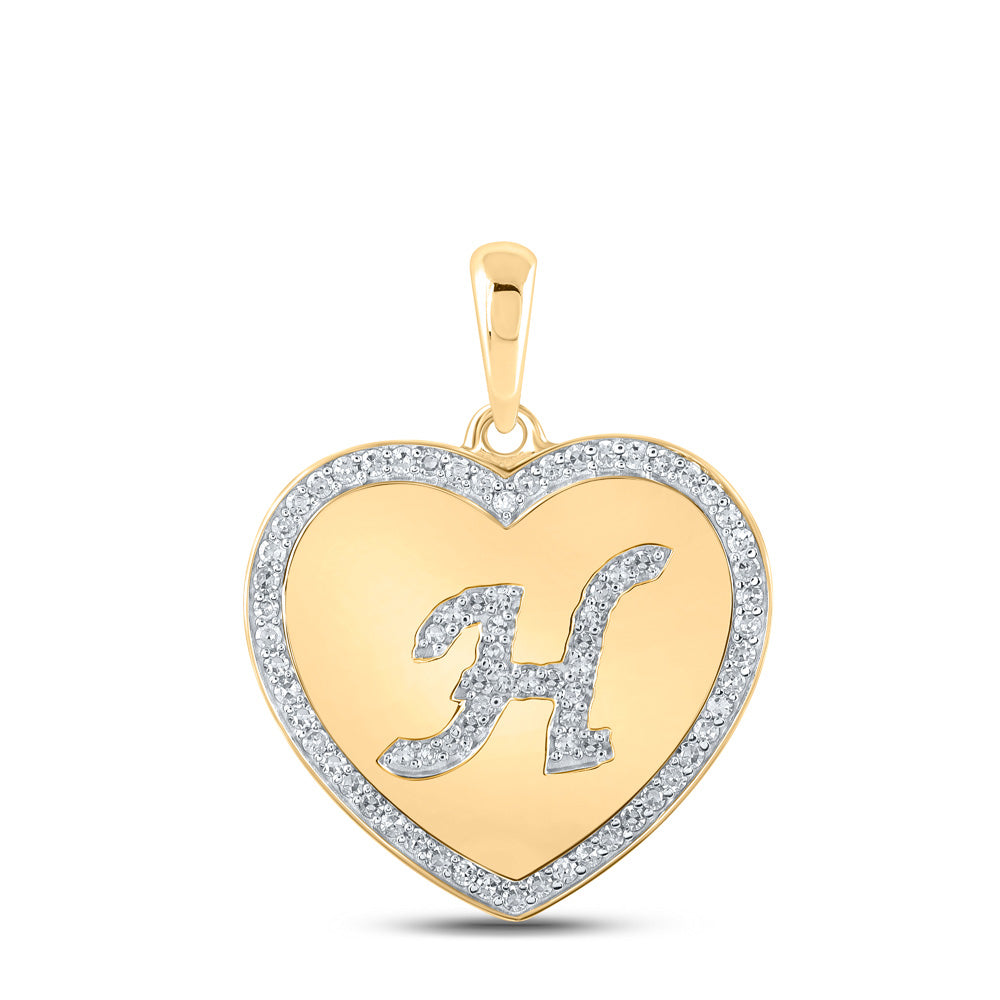 10kt Yellow Gold Womens Round Diamond Heart H Letter Pendant 1/4 Cttw