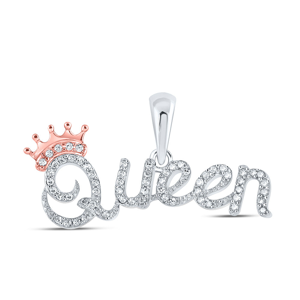 10kt White Gold Womens Round Diamond Queen Crown Fashion Pendant 1/6 Cttw