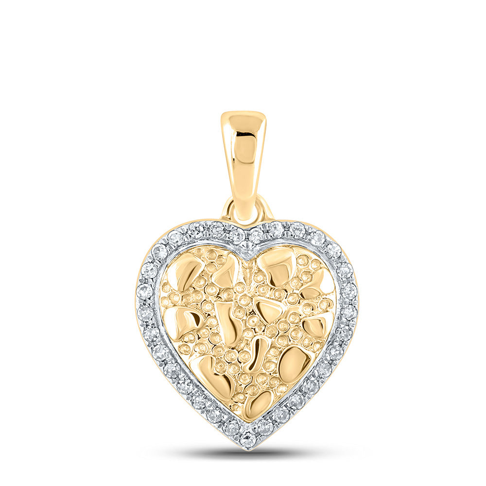 10kt Yellow Gold Womens Round Diamond Nugget Heart Pendant 1/12 Cttw