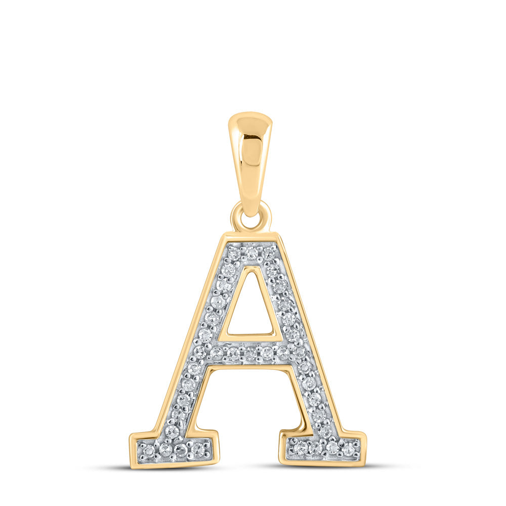 10kt Yellow Gold Womens Round Diamond Initial A Letter Pendant 1/12 Cttw