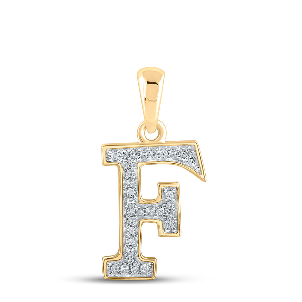 10kt Yellow Gold Womens Round Diamond Initial F Letter Pendant 1/12 Cttw