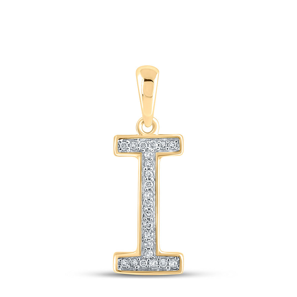 10kt Yellow Gold Womens Round Diamond Initial I Letter Pendant 1/20 Cttw