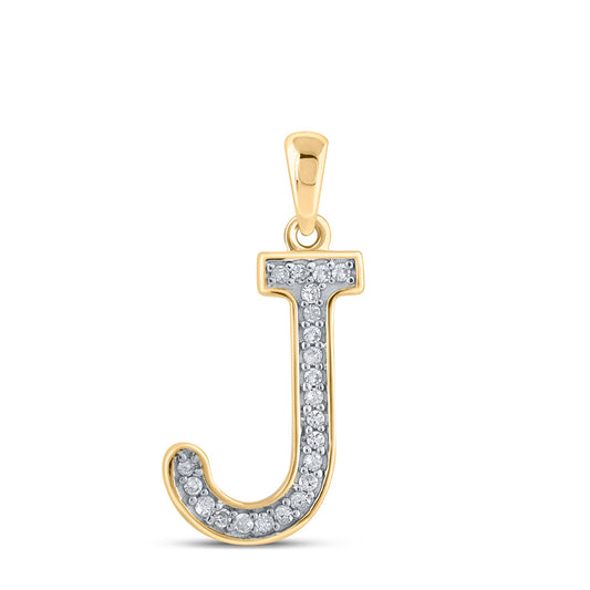 10kt Yellow Gold Womens Round Diamond Initial J Letter Pendant 1/20 Cttw