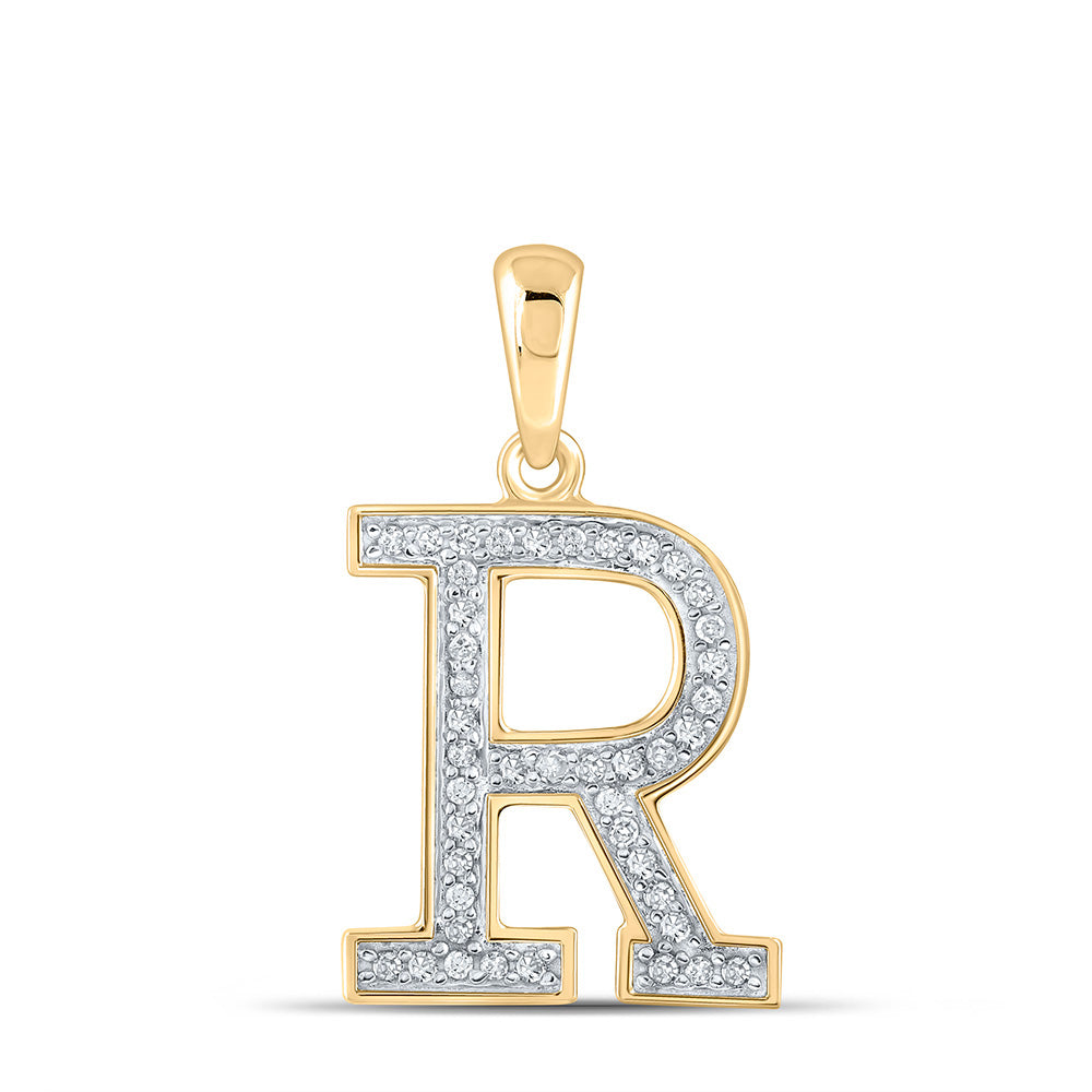 10kt Yellow Gold Womens Round Diamond Initial R Letter Pendant 1/12 Cttw