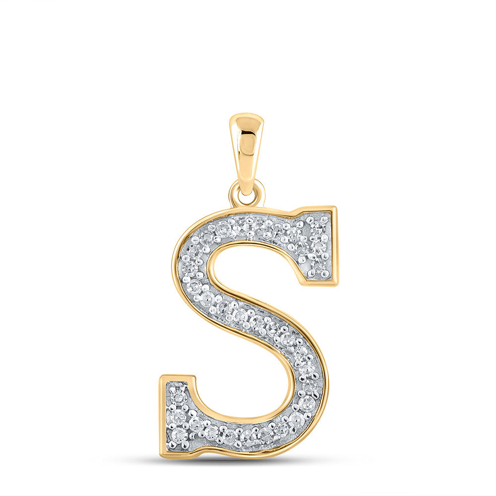 10kt Yellow Gold Womens Round Diamond Initial S Letter Pendant 1/10 Cttw