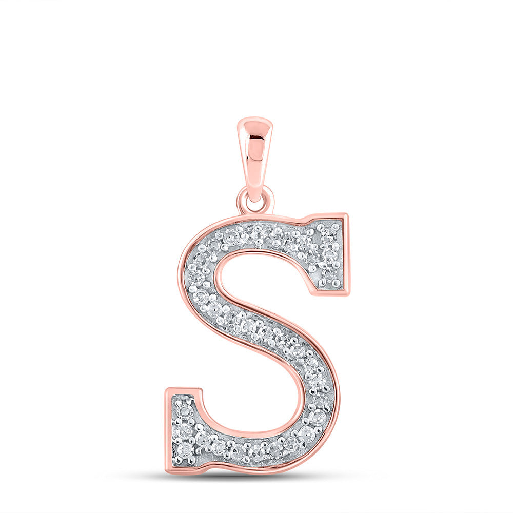 10kt Rose Gold Womens Round Diamond Initial S Letter Pendant 1/10 Cttw