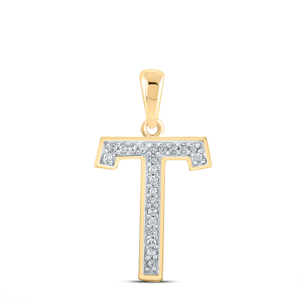 10kt Yellow Gold Womens Round Diamond Initial T Letter Pendant 1/20 Cttw