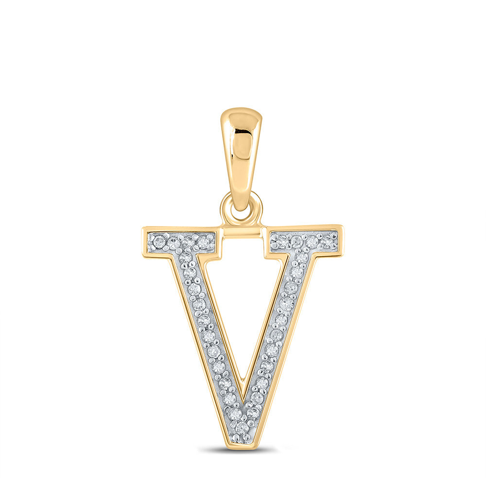 10kt Yellow Gold Womens Round Diamond Initial V Letter Pendant 1/20 Cttw