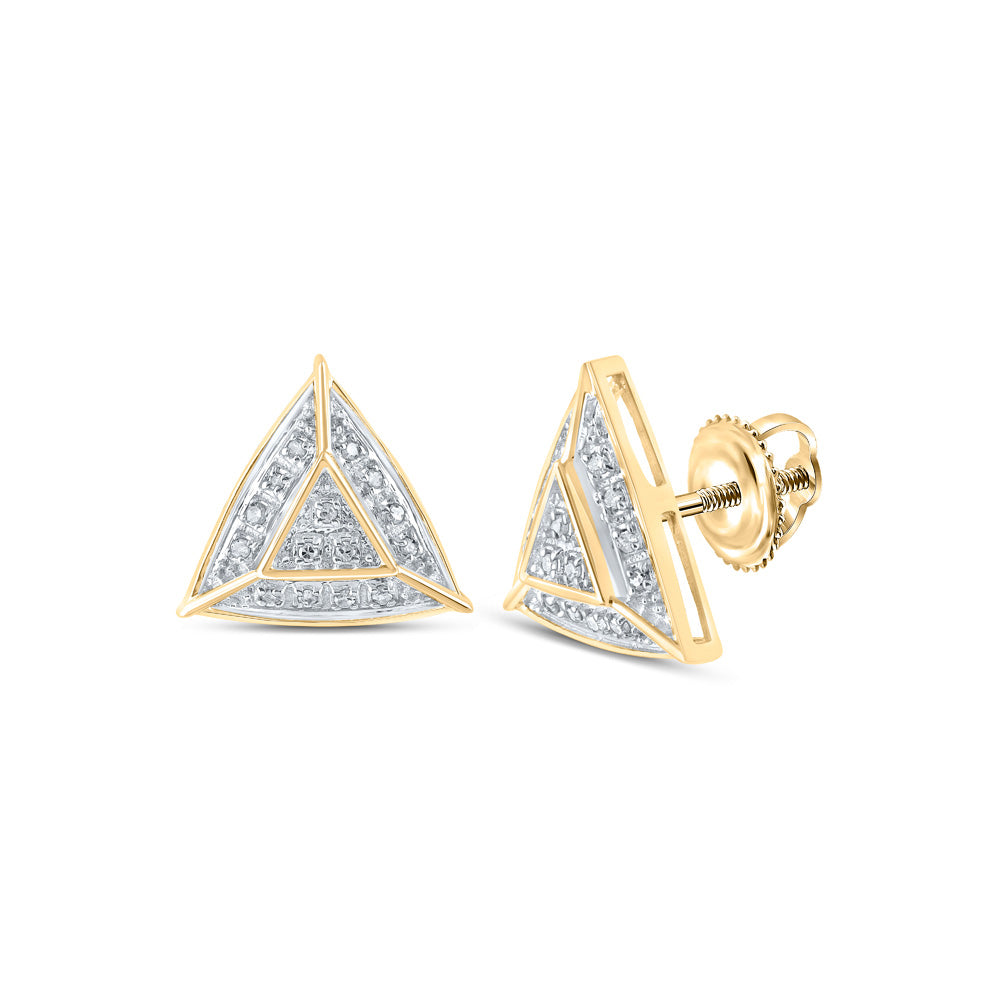 10kt Yellow Gold Womens Round Diamond Triangle Earrings 1/10 Cttw