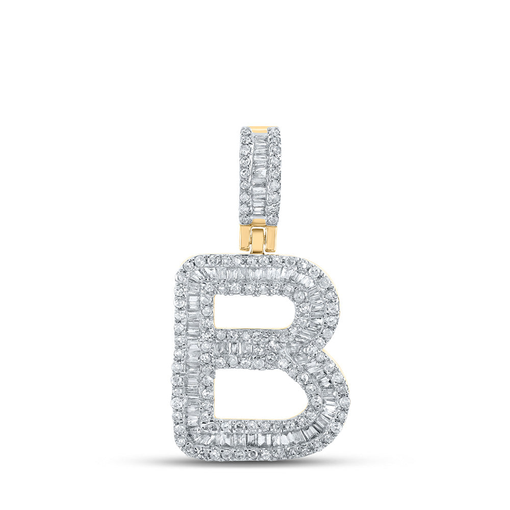 10kt Yellow Gold Mens Baguette Diamond B Initial Letter Pendant 5/8 Cttw