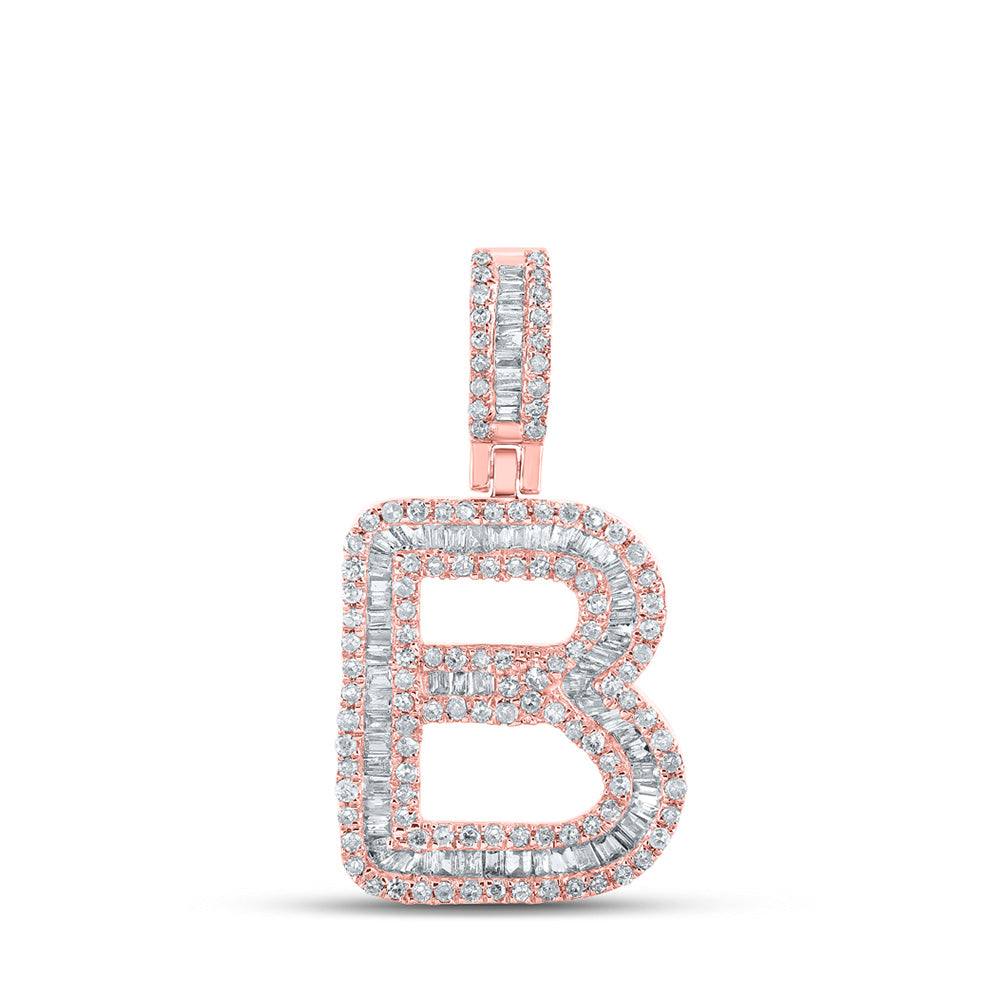 10kt Rose Gold Mens Baguette Diamond B Initial Letter Pendant 5/8 Cttw