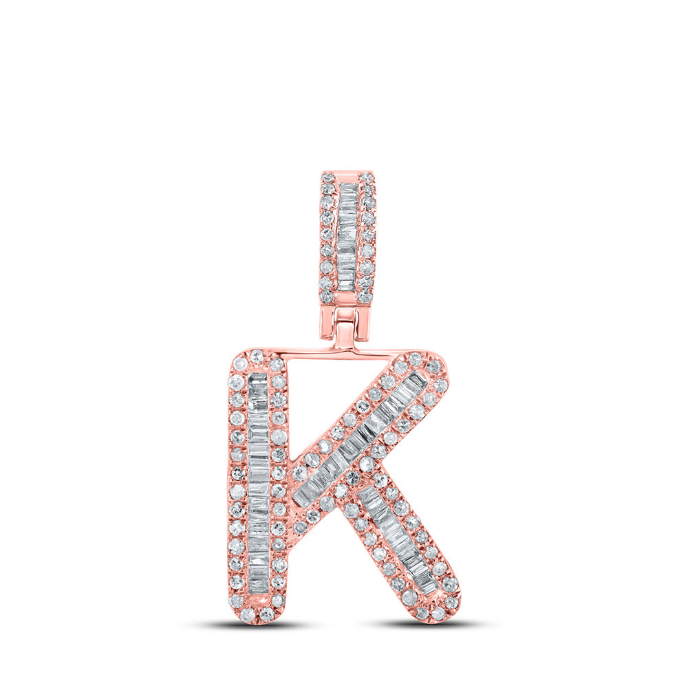 10kt Rose Gold Mens Baguette Diamond K Initial Letter Pendant 3/8 Cttw