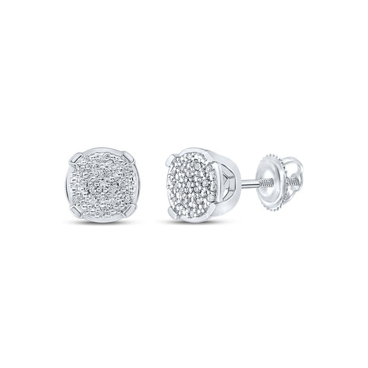 Sterling Silver Womens Round Diamond Cluster Earrings 1/10 Cttw