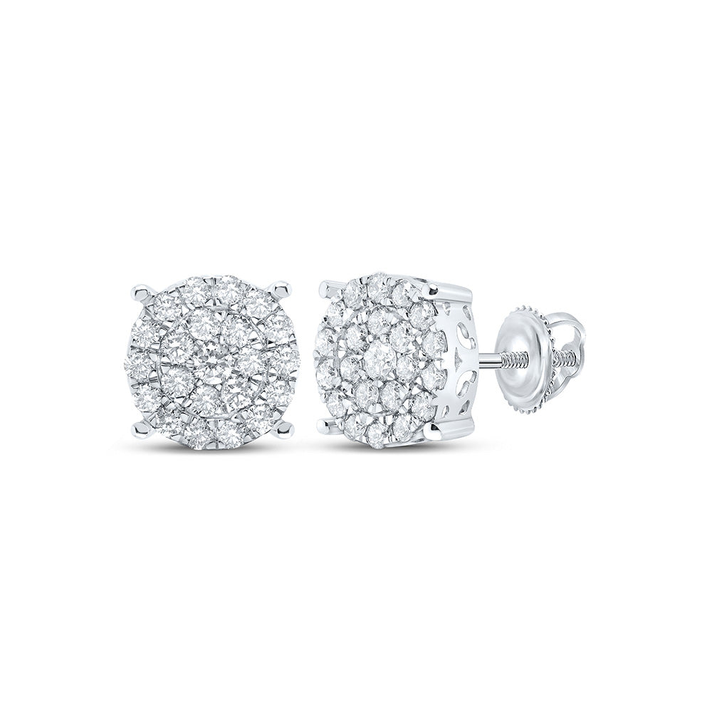 10kt White Gold Womens Round Diamond Cluster Earrings 7/8 Cttw
