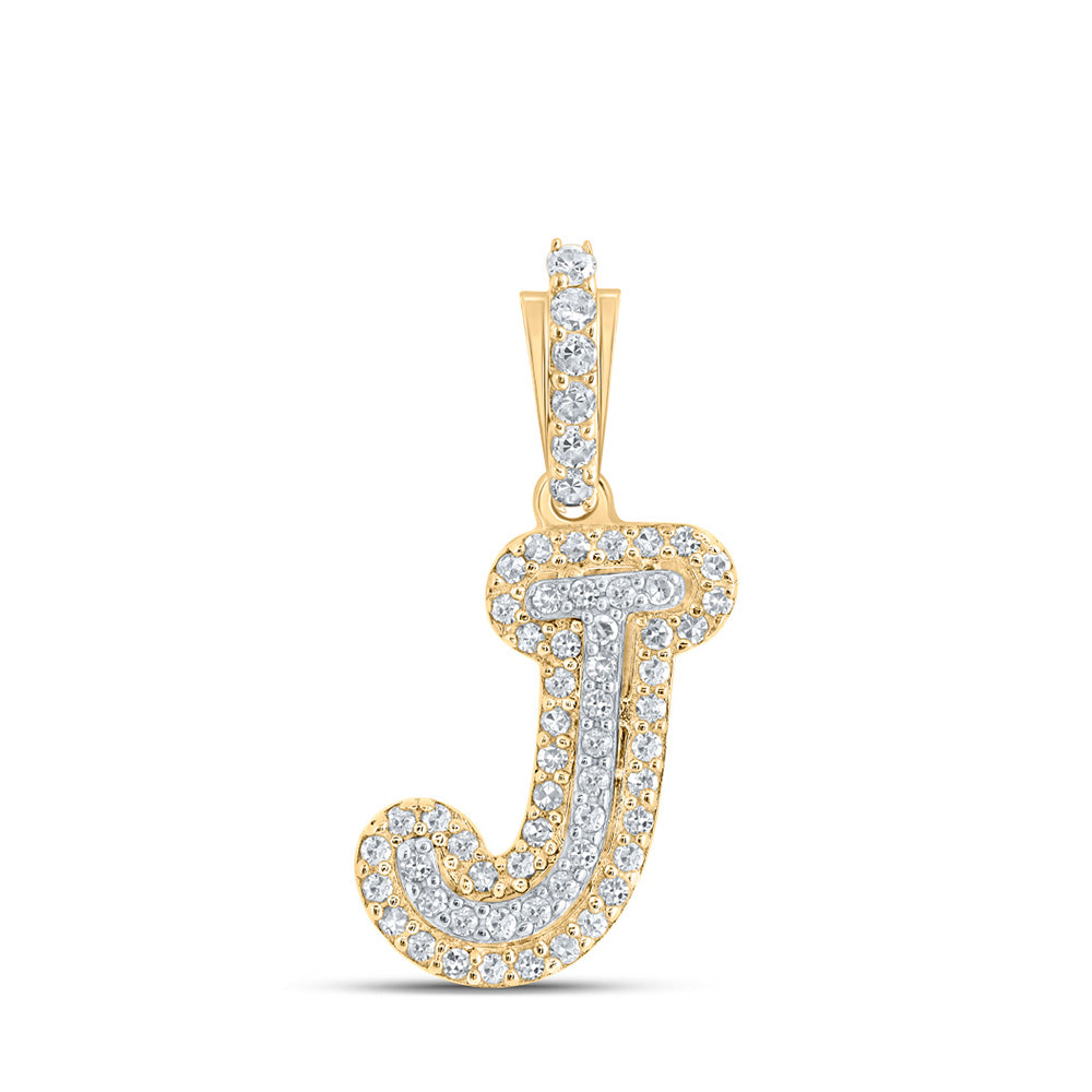 10kt Yellow Gold Womens Round Diamond J Initial Letter Pendant 1/6 Cttw