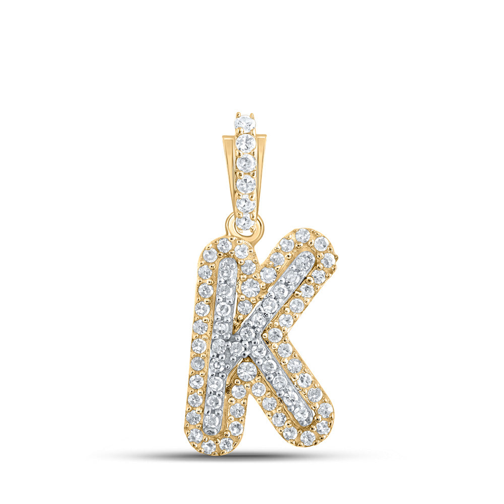 10kt Yellow Gold Womens Round Diamond K Initial Letter Pendant 1/5 Cttw