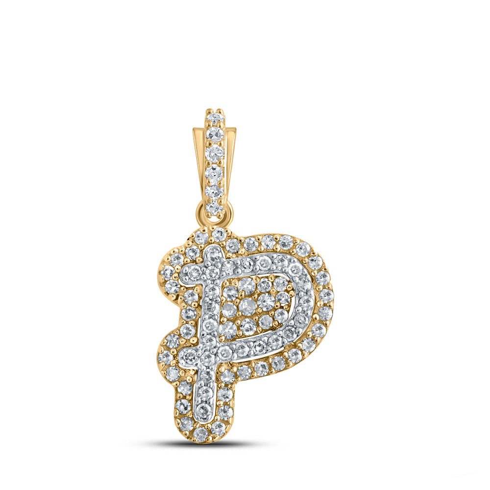 10kt Yellow Gold Womens Round Diamond P Initial Letter Pendant 1/5 Cttw